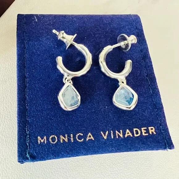 Monica‎ Vinader Sterling Silver Siren Mini Kyanite Nugget Huggie Earrings, NWT